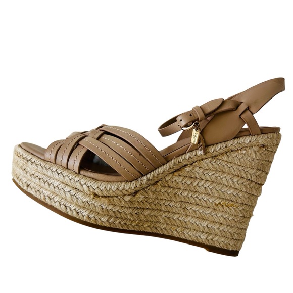 COACH Beige Dottie Open Toe Ankle Strap Wedge Espadrille Sandals Size 6 - Picture 11 of 16